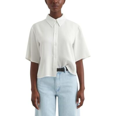 Marc O'Polo Marc OPolo Denim damesblouse met korte mouwen en kentkraag, cropped, 1183 liter, XXL Marc O'Polo Marc OPolo Denim damesblouse met korte mouwen en kentkraag, cropped, 1183 liter, XXL