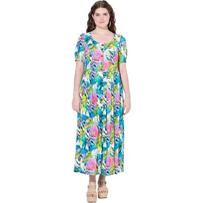 Ulla Popken Grote maten grote maten plus size linnen mix-maxi-jurk, ronde hals, halflange mouwen, zakken 839987, koningsblauw, 42-44 Ulla Popken Grote maten grote maten plus size linnen mix-maxi-jurk, ronde hals, halflange mouwen, zakken 839987, koningsblauw, 42-44