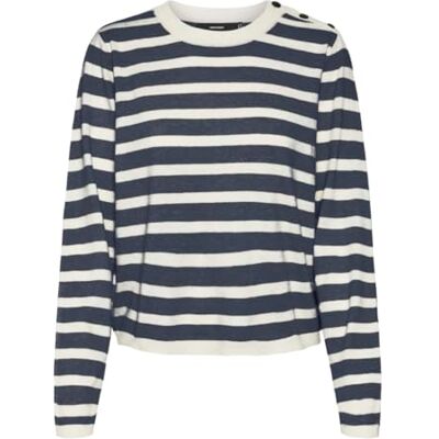VERO MODA VMFANTASTIC LS O-Neck Button Pull GA Boo, Birch/Stripes:w. Melange W. Navy Blazer Solid, S VERO MODA VMFANTASTIC LS O-Neck Button Pull GA Boo, Birch/Stripes:w. Melange W. Navy Blazer Solid, S