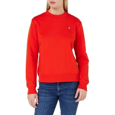 Calvin Jeans Dames Ck Embro Badge Crewneck Sweatshirts, Vurig Rood, XS Calvin Jeans Dames Ck Embro Badge Crewneck Sweatshirts, Vurig Rood, XS