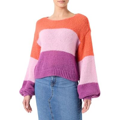 VILA Gebreide damestrui, Hot Coral/Stripes: Pastel Lavender/Cattleya Orchid, M VILA Gebreide damestrui, Hot Coral/Stripes: Pastel Lavender/Cattleya Orchid, M