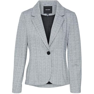 VERO MODA Dames Vmsilva Ls Fitted Blazer, Zwart/Detail: sneeuwwit Herringbone, M VERO MODA Dames Vmsilva Ls Fitted Blazer, Zwart/Detail: sneeuwwit Herringbone, M