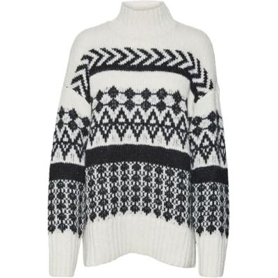 VERO MODA Dames Vmample Ls Highneck Pullover Ga Boo gebreide trui, Birch/Detail: w. Black, L VERO MODA Dames Vmample Ls Highneck Pullover Ga Boo gebreide trui, Birch/Detail: w. Black, L