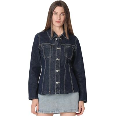 VERO MODA Dames VMLOTTIE LS Peplum DNM Jacket GU3222GA korte jas, Dark Blue Denim/Detail: Rinse, M, Dark Blue Denim/Detail: spoeling, M VERO MODA Dames VMLOTTIE LS Peplum DNM Jacket GU3222GA korte jas, Dark Blue Denim/Detail: Rinse, M, Dark Blue Denim/Detail: spoeling, M