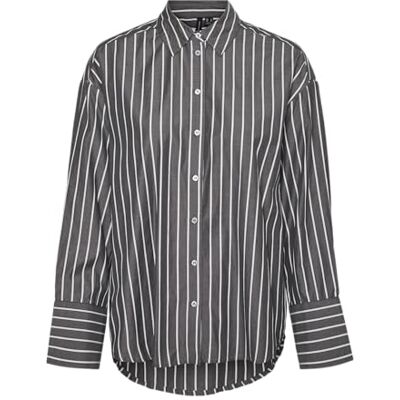 VERO MODA VMFANNI LS Wide Los Shirt WVN GA, Asfalt/strepen: sneeuwwitte strepen, S VERO MODA VMFANNI LS Wide Los Shirt WVN GA, Asfalt/strepen: sneeuwwitte strepen, S