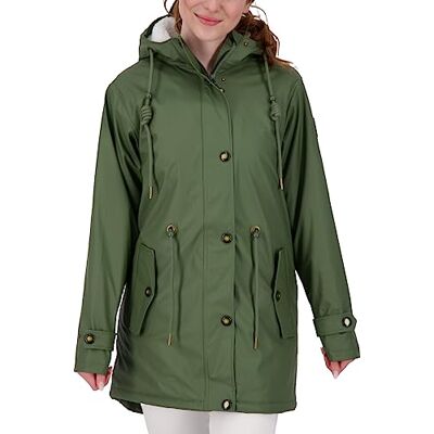 Ankerglut Friesennerz Regenjas voor dames, met capuchon, gevoerd, waterdicht, weerbestendig, windbreaker, overgangsjas met teddyfleece, olijfgroen, 38 Ankerglut Friesennerz Regenjas voor dames, met capuchon, gevoerd, waterdicht, weerbestendig, windbreaker, overgangsjas met teddyfleece, olijfgroen, 38