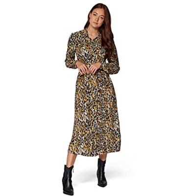 Mavi Damesjurk met print, lange jurk, goudgeel, X-klein, goudgeel, XS Mavi Damesjurk met print, lange jurk, goudgeel, X-klein, goudgeel, XS