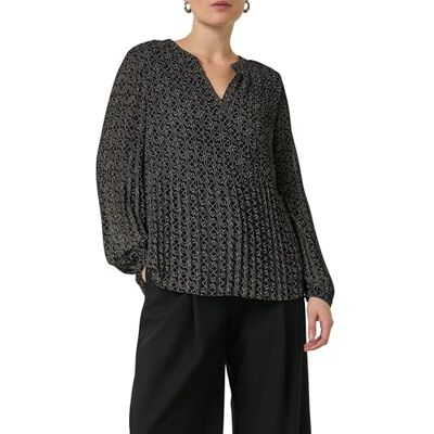 Comma Geplooide blouse van chiffon met logo-patroon, zwart, 34 Comma Geplooide blouse van chiffon met logo-patroon, zwart, 34
