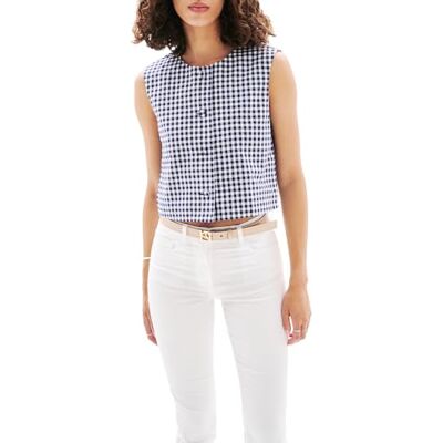 Caroll Mouwloze top met knopen, Crlimp/Aqua Blue/Vichy, 36 Caroll Mouwloze top met knopen, Crlimp/Aqua Blue/Vichy, 36