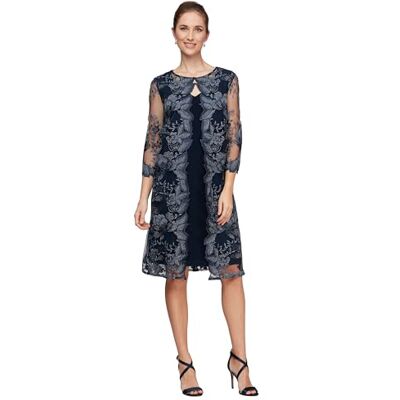 Alex Evenings Dames Plus Size Midi Ronde Hals Shift Jurk met Jas Speciale Gelegenheid, Petite Marine, 46 Alex Evenings Dames Plus Size Midi Ronde Hals Shift Jurk met Jas Speciale Gelegenheid, Petite Marine, 46
