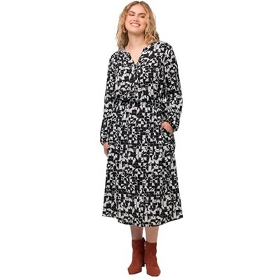 Ulla Popken Damesjurk met allover grafische print, zwart, 42/44 Grote maten Ulla Popken Damesjurk met allover grafische print, zwart, 42/44 Grote maten