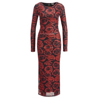 JJXX JACK & JONES Dames Jxrosa Mesh Ls Maxi Dress WVN maxi-jurk, Fiery Red/Aop: roze, L JJXX JACK & JONES Dames Jxrosa Mesh Ls Maxi Dress WVN maxi-jurk, Fiery Red/Aop: roze, L