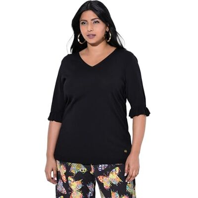Ulla Popken gs1 data protected company 4069787000005 Gebreide damestrui met ruches mouwen, cardigan, sweater, zwart, 42-44 Ulla Popken gs1 data protected company 4069787000005 Gebreide damestrui met ruches mouwen, cardigan, sweater, zwart, 42-44