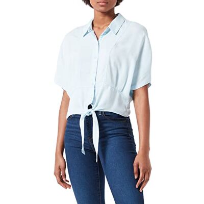 Tom Tailor Denim Dames Blouse met knoopdetail 1031339, 10111 Clean Bleached Blue Denim, L Tom Tailor Denim Dames Blouse met knoopdetail 1031339, 10111 Clean Bleached Blue Denim, L