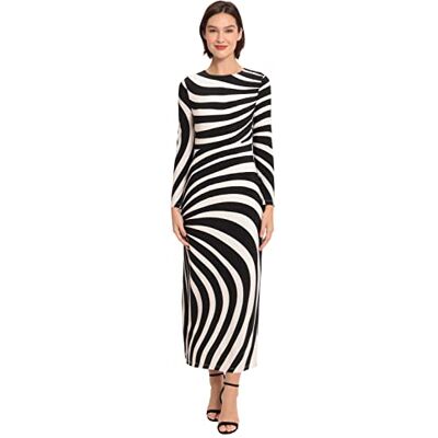 Donna Morgan Gestreepte Maxi-jurk met lange mouwen voor dames, Ivoor/Zwart, 8 Donna Morgan Gestreepte Maxi-jurk met lange mouwen voor dames, Ivoor/Zwart, 8