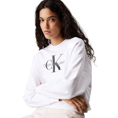 Calvin CK JEANS Dames LS MONOLOGO FRANSE TERRY RLXD CN LV047B234G, Wit (Briljant Wit), L, Wit (briljant wit), L Calvin CK JEANS Dames LS MONOLOGO FRANSE TERRY RLXD CN LV047B234G, Wit (Briljant Wit), L, Wit (briljant wit), L