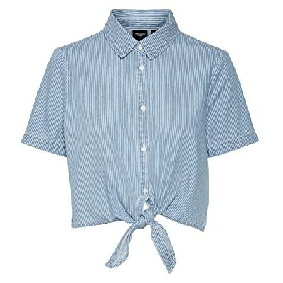 VERO MODA VMLIVA 3/4 Short Shirt Blouse, Light Blue Denim, S, blauw (light blue denim), S VERO MODA VMLIVA 3/4 Short Shirt Blouse, Light Blue Denim, S, blauw (light blue denim), S