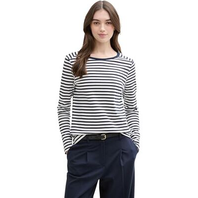 Tom Tailor Denim T-shirt met lange mouwen voor dames, 25924 Navy White Stripe, L Tom Tailor Denim T-shirt met lange mouwen voor dames, 25924 Navy White Stripe, L