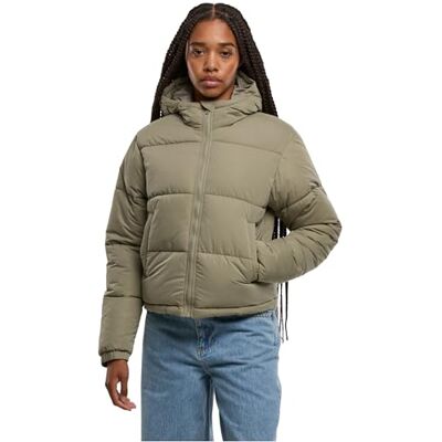 Urban Classics Dames winterjas Peached Puffer jas met capuchon, warme gewatteerde jas met capuchon en hoge kraag, maten XS 5XL, Paleolive, XS Urban Classics Dames winterjas Peached Puffer jas met capuchon, warme gewatteerde jas met capuchon en hoge kraag, maten XS 5XL, Paleolive, XS