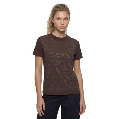 GUESS Dames Ss Mock Neck All Over 4G TEET-SHIRTSDARK KOFFIEsize XS Lengte N GUESS Dames Ss Mock Neck All Over 4G TEET-SHIRTSDARK KOFFIEsize XS Lengte N