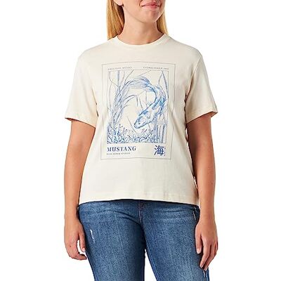 MUSTANG Dames stijl Alina C Print T-shirt, Raw Cotton Colour 2082, S, Raw Cotton Colour 2082, S MUSTANG Dames stijl Alina C Print T-shirt, Raw Cotton Colour 2082, S, Raw Cotton Colour 2082, S