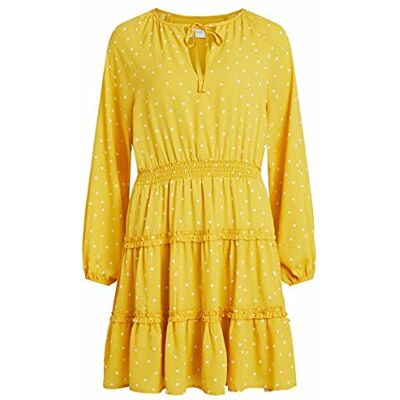 VILA Dames Vidotties L/S jurk/Pb jurk, Spicy Mustard/Aop:w. Cloud Dancer Dots, 36 VILA Dames Vidotties L/S jurk/Pb jurk, Spicy Mustard/Aop:w. Cloud Dancer Dots, 36