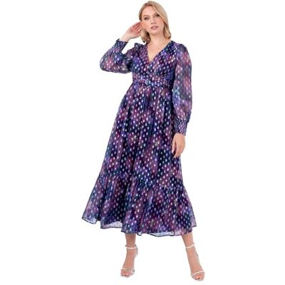 Lovedrobe Midaxi Damesjurk met V-hals, lange mouwen, hemline, Empire, A-lijn, doek, valse knopen, evenement, paars, 42, Mauve, 40 Lovedrobe Midaxi Damesjurk met V-hals, lange mouwen, hemline, Empire, A-lijn, doek, valse knopen, evenement, paars, 42, Mauve, 40