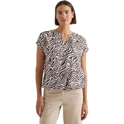 Cecil Blouse met split hals en zebra-print bruin cacao L Cecil Blouse met split hals en zebra-print bruin cacao L