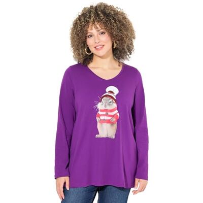 Ulla Popken Dames grote maten grote maten plus size kerstshirt, eekhoorn, V-hals, lange mouwen, donkerviolet, 46-48 Ulla Popken Dames grote maten grote maten plus size kerstshirt, eekhoorn, V-hals, lange mouwen, donkerviolet, 46-48