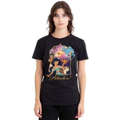 Disney Aladdin Jasmine, Abu, Rajah, Genie Are Ready For Adventure Ladies T Shirt, Black dames T-Shirt Disney Aladdin Jasmine, Abu, Rajah, Genie Are Ready For Adventure Ladies T Shirt, Black dames T-Shirt