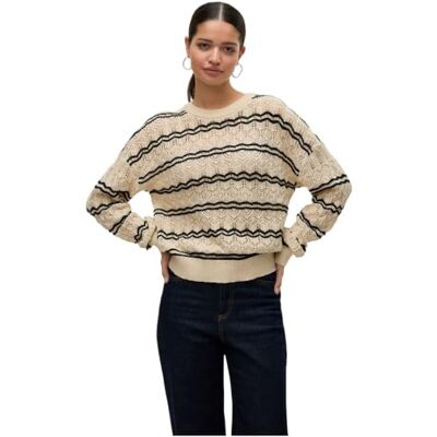 VERO MODA VMBELLA LS O-Neck Pullover GA Boo, berk/strepen: zwart, M VERO MODA VMBELLA LS O-Neck Pullover GA Boo, berk/strepen: zwart, M