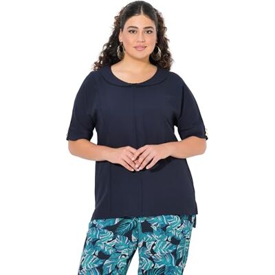 Ulla Popken Blouse met sjaalkraag voor dames, grote maten, plussize, linnenmix, marineblauw, 54-56 Ulla Popken Blouse met sjaalkraag voor dames, grote maten, plussize, linnenmix, marineblauw, 54-56