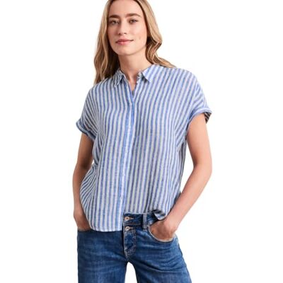 Street One Gestreepte linnen blouse Drift Blue 44 Street One Gestreepte linnen blouse Drift Blue 44