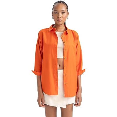 DeFacto Oversized shirt voor dames, lange mouwen, comfortabele tops voor dames, casual shirt met lange mouwen, oranje, S DeFacto Oversized shirt voor dames, lange mouwen, comfortabele tops voor dames, casual shirt met lange mouwen, oranje, S
