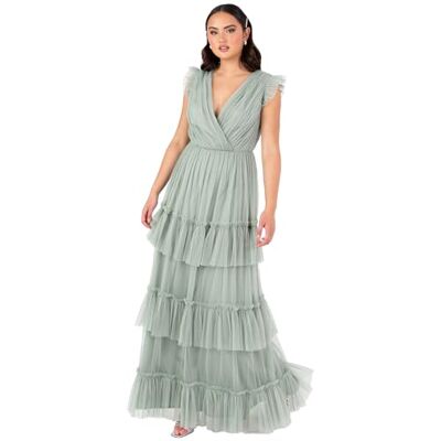 Anaya with Love Maxi-jurk voor dames, korte mouwen, V-hals, wikkel, gelaagde ruches, tule, A-lijn, bruiloftsgast, bruidsmeisje, baljurk, vorstgroen, 10, Frosty Groen, 36 Anaya with Love Maxi-jurk voor dames, korte mouwen, V-hals, wikkel, gelaagde ruches, tule, A-lijn, bruiloftsgast, bruidsmeisje, baljurk, vorstgroen, 10, Frosty Groen, 36