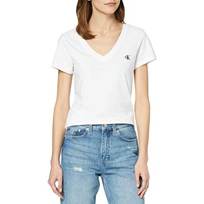 Calvin Jeans Ck Embroidery Stretch V-hals T-shirt voor dames, Wit (helder wit), XS Calvin Jeans Ck Embroidery Stretch V-hals T-shirt voor dames, Wit (helder wit), XS
