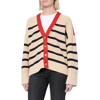 Tommy Hilfiger Dames CO CARDI MID GG V-NK LS VEST WW0WW45552, Blauw, S-M, Blauw (Donker Night Navy Streep), S-M Tommy Hilfiger Dames CO CARDI MID GG V-NK LS VEST WW0WW45552, Blauw, S-M, Blauw (Donker Night Navy Streep), S-M