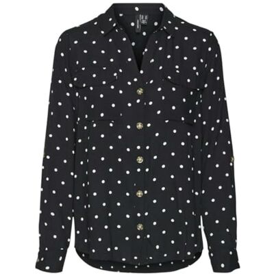 VERO MODA Dames Vmbumpy L/S Shirt New WVN Ga Noos blouse, Zwart/Aop: sneeuwwitte stip, S VERO MODA Dames Vmbumpy L/S Shirt New WVN Ga Noos blouse, Zwart/Aop: sneeuwwitte stip, S