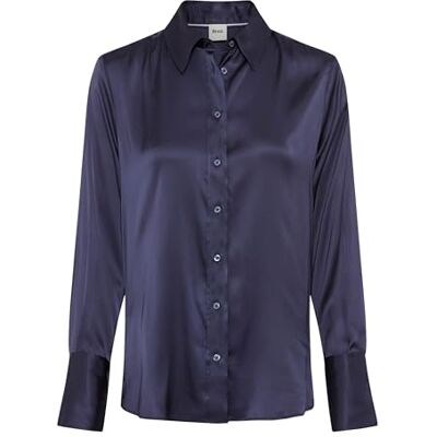 Brax Style.Victoria satijnen stretch blouse voor dames, 23 Midnight Blue, 38 Brax Style.Victoria satijnen stretch blouse voor dames, 23 Midnight Blue, 38