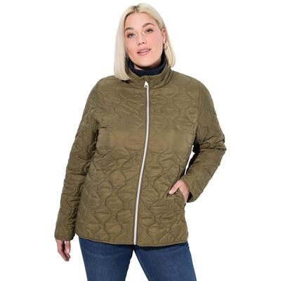 Ulla Popken damesjas, grote maten, plus size, HYPRAR licht gewatteerde jas, waterdicht, gerecycled, donker olijf, 46-48 Ulla Popken damesjas, grote maten, plus size, HYPRAR licht gewatteerde jas, waterdicht, gerecycled, donker olijf, 46-48