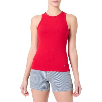 Tommy Hilfiger Dames SLIM 5X2 RIB TANK TOP NS WW0WW38635, Rood, S, Rood (primair rood), S Tommy Hilfiger Dames SLIM 5X2 RIB TANK TOP NS WW0WW38635, Rood, S, Rood (primair rood), S