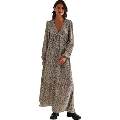 NA-KD Damesjurk met ballonmouwen, maxi-jurk met ruches, casual, Roze Bloem, 34 NL NA-KD Damesjurk met ballonmouwen, maxi-jurk met ruches, casual, Roze Bloem, 34 NL