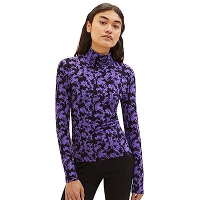 Tom Tailor Denim Damesshirt met lange mouwen en rolkraag, 32417-lilac Black Flower Print, XXL Tom Tailor Denim Damesshirt met lange mouwen en rolkraag, 32417-lilac Black Flower Print, XXL