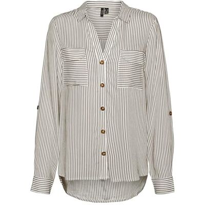 VERO MODA Vmbumpy L/S Shirt New WVN Ga Noos Blouse voor dames, Silver Mink/Stripes: sneeuwwit, S VERO MODA Vmbumpy L/S Shirt New WVN Ga Noos Blouse voor dames, Silver Mink/Stripes: sneeuwwit, S