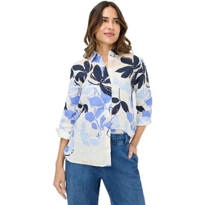 Brax Style Vicki blouse van linnen met een bloemenprint, 24 Sapphire Blue, 36 Brax Style Vicki blouse van linnen met een bloemenprint, 24 Sapphire Blue, 36