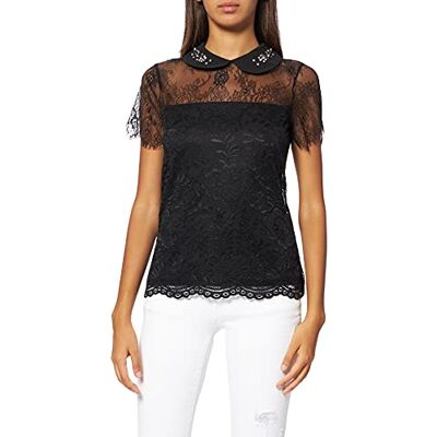Morgan Blouse met korte mouwen, kant, split, zwart, S Morgan Blouse met korte mouwen, kant, split, zwart, S