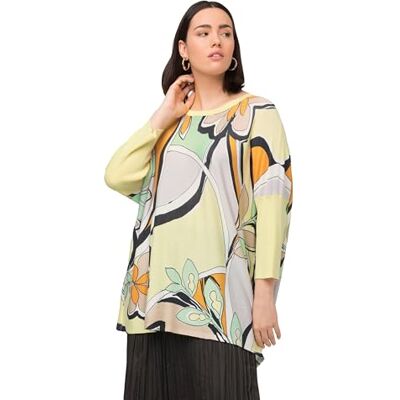 Ulla Popken Oversized bedrukte trui voor dames, citroengeel, 50/52 NL Ulla Popken Oversized bedrukte trui voor dames, citroengeel, 50/52 NL