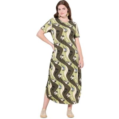 Ulla Popken Dames jersey maxi-jurk met seed capsule print jurken, kakibruin, 54-56 Ulla Popken Dames jersey maxi-jurk met seed capsule print jurken, kakibruin, 54-56