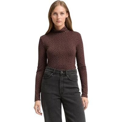 Tom Tailor Denim T-shirt met lange mouwen voor dames, 38420 Brown Black Dotted Print, XL Tom Tailor Denim T-shirt met lange mouwen voor dames, 38420 Brown Black Dotted Print, XL