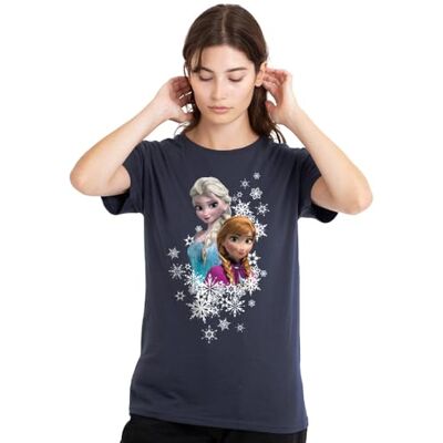 Disney Frozen Elsa And Anna Snowflake Portrait Ladies T Shirt, Deep Navy dames T-Shirt Disney Frozen Elsa And Anna Snowflake Portrait Ladies T Shirt, Deep Navy dames T-Shirt